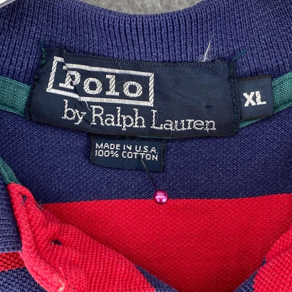 Polo Ralph Lauren Shirt Mens XL Red Striped Golf Rugby Preppy Vintage‎ USA Made